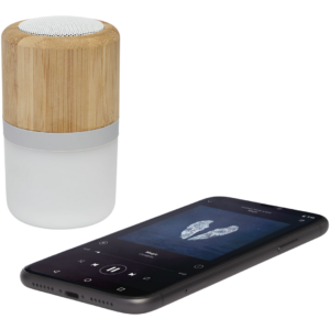 Bluetooth høyttaler i bambus med lys